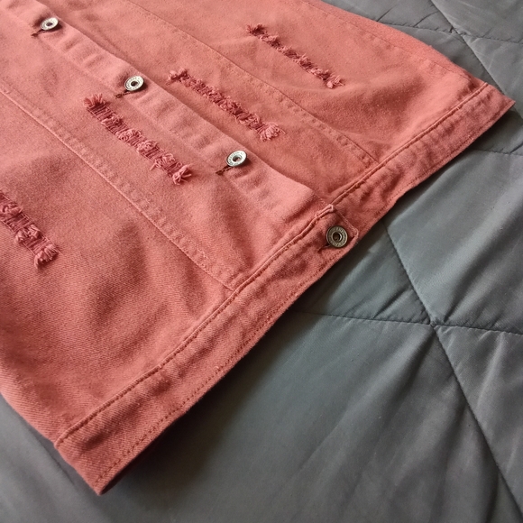 Women's Nadasha Rust Colored Denim Jean Jacket Distressed Button up Collared - Picture 12 of 16